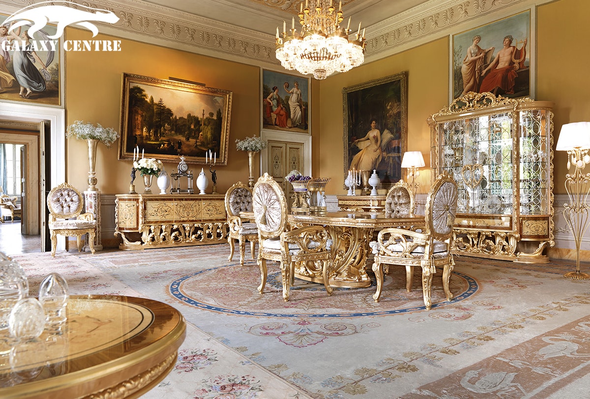 Bộ Bàn Ghế Phòng Ăn Dát Vàng Tân Cổ Điển Tuyệt Mỹ Versailles