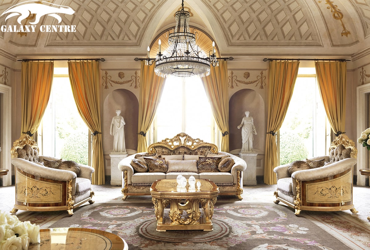 Bộ Sofa Phòng Khách Kiểu Hoàng Gia: Bộ Sofa kiểu hoàng gia sẽ là sự kết hợp hoàn hảo giữa vẻ đẹp cổ điển và hiện đại trong không gian phòng khách. Với lối thiết kế độc đáo, các chi tiết hoa văn tinh tế và chất liệu cao cấp được sử dụng, bộ sofa này là một bộ đồ nội thất thật sự đáng để sở hữu.